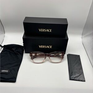 Versace Translucent Brown Rectangular Women's Optical Glasses